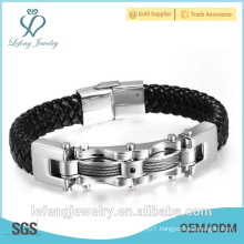 Top quality Leather Bracelet With 316L Stainless Steel Bracelet made by Lefeng jewelry manufacture